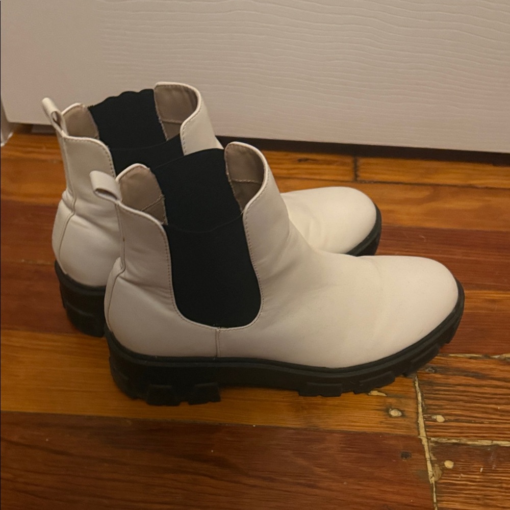 Elegant White Ankle Boots with Black Accents